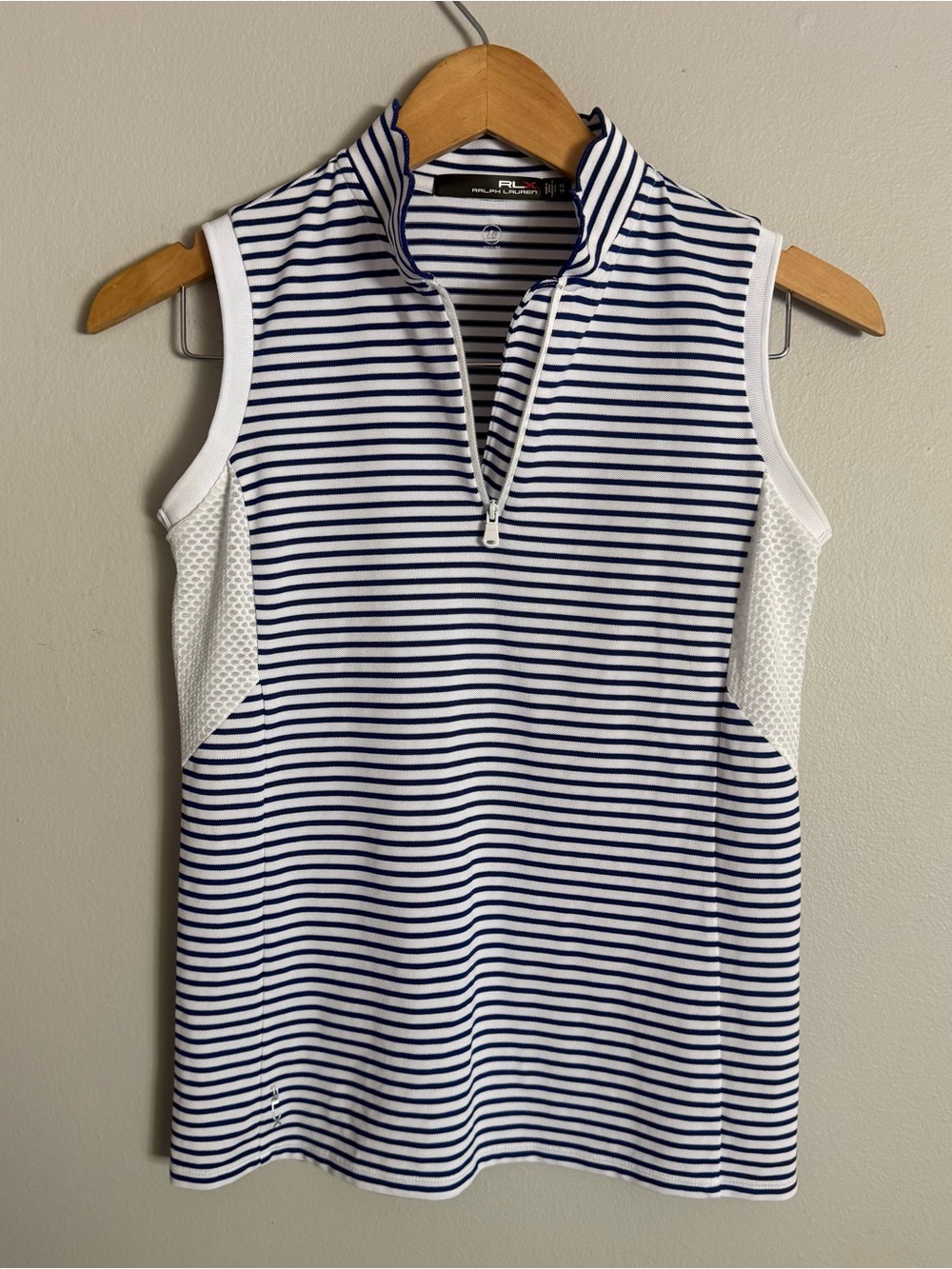 Ralph Lauren Women’s XS Striped Navy & White Zip Polo Tank Scalloped collar